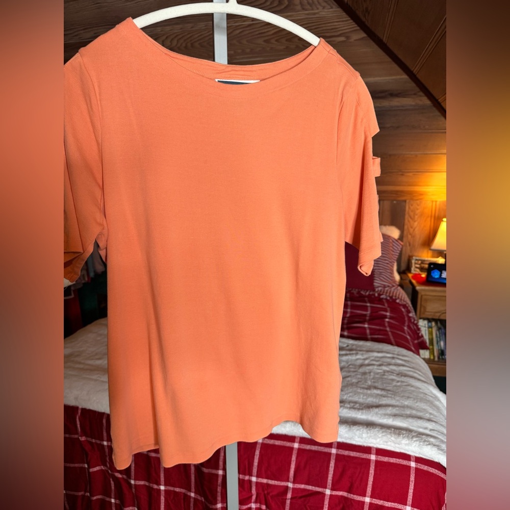 Peach Cold Shoulder Top Size M Cutout Sleeve Casual Blouse - Picture 2 of 5